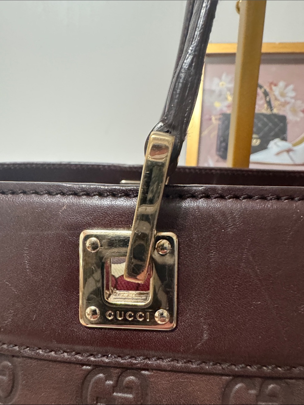 Gucci Guccisima medium punch tote in Chocolate Brown leather - Picture 4 of 12